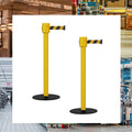 Safety Portable Retractable Belt Barrier Stanchion with Low Profile Base, Yellow Post, 35 Ft Belt - Montour Line MSX760