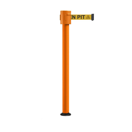 Retractable Belt Barrier Stanchion, Fixed Base, Orange Post, 35 ft Belt - Montour Line MSX760F