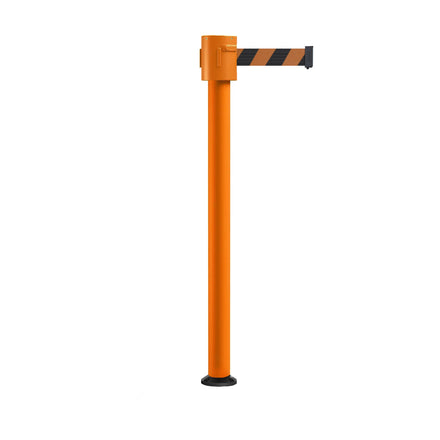 Retractable Belt Barrier Stanchion, Fixed Base, Orange Post, 35 ft Belt - Montour Line MSX760F