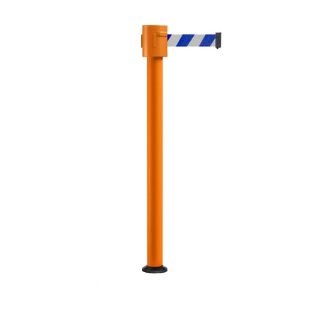 Retractable Belt Barrier Stanchion, Fixed Base, Orange Post, 35 ft Belt - Montour Line MSX760F