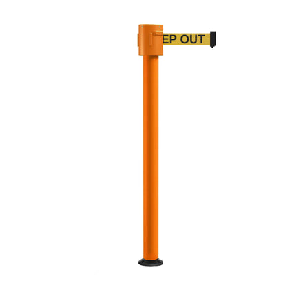 Retractable Belt Barrier Stanchion, Fixed Base, Orange Post, 35 ft Belt - Montour Line MSX760F