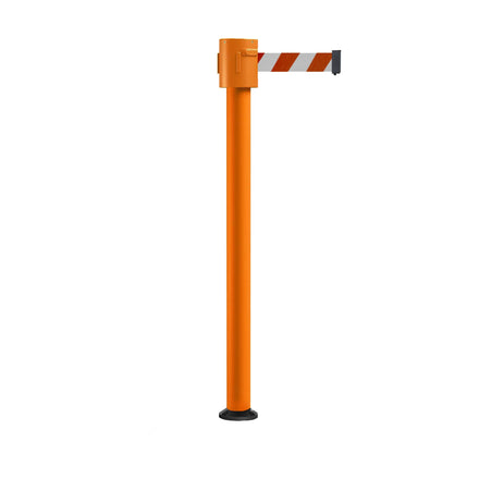 Retractable Belt Barrier Stanchion, Fixed Base, Orange Post, 35 ft Belt - Montour Line MSX760F