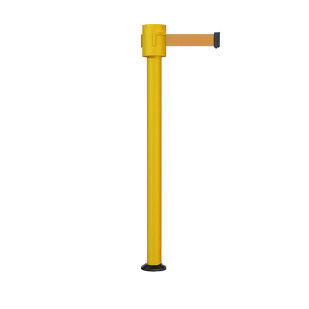 Retractable Belt Barrier Stanchion, Fixed Base, Yellow Post, 35 ft Belt - Montour Line MSX760F