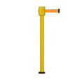 Retractable Belt Barrier Stanchion, Fixed Base, Yellow Post, 35 ft Belt - Montour Line MSX760F