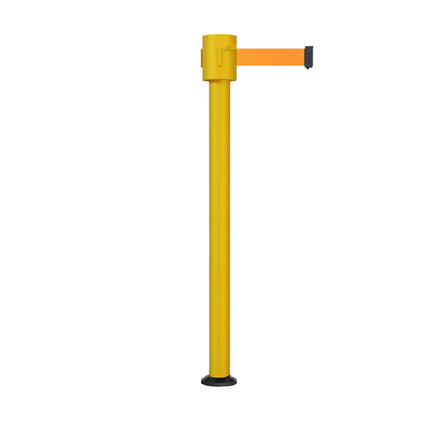 Retractable Belt Barrier Stanchion, Fixed Base, Yellow Post, 35 ft Belt - Montour Line MSX760F