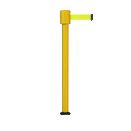 Retractable Belt Barrier Stanchion, Fixed Base, Yellow Post, 35 ft Belt - Montour Line MSX760F