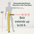 Retractable Belt Barrier Stanchion, Fixed Base, Yellow Post, 35 ft Belt - Montour Line MSX760F