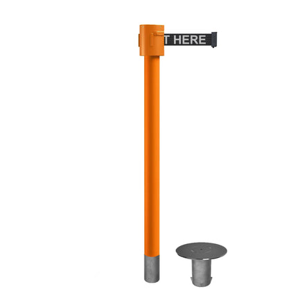 Retractable Belt Barrier Stanchion, Removable Base, Orange Post, 35 ft Belt - Montour Line MSX760R