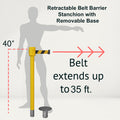 Retractable Belt Barrier Stanchion, Removable Base, Yellow Post, 35 ft Belt - Montour Line MSX760R