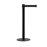 Retractable Belt Barrier Stanchion, Low Profile Steel Base, Black Post, 9 Ft. Belt - Montour Line MX630