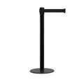 Retractable Belt Barrier Stanchion, Low Profile Steel Base, Black Post,  11 Ft. Belt - Montour Line MX630