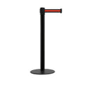 Retractable Belt Barrier Stanchion, Low Profile Steel Base, Black Post,  11 Ft. Belt - Montour Line MX630