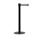 Retractable Belt Barrier Stanchion, Low Profile Steel Base, Black Post, 9 Ft. Belt - Montour Line MX630