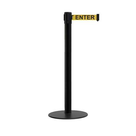 Retractable Belt Barrier Stanchion, Low Profile Steel Base, Black Post,  11 Ft. Belt - Montour Line MX630