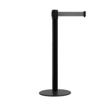 Retractable Belt Barrier Stanchion, Low Profile Steel Base, Black Post, 9 Ft. Belt - Montour Line MX630