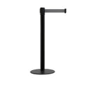 Retractable Belt Barrier Stanchion, Low Profile Steel Base, Black Post,  11 Ft. Belt - Montour Line MX630