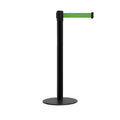Retractable Belt Barrier Stanchion, Low Profile Steel Base, Black Post,  11 Ft. Belt - Montour Line MX630