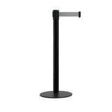 Retractable Belt Barrier Stanchion, Low Profile Steel Base, Black Post, 9 Ft. Belt - Montour Line MX630
