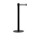 Retractable Belt Barrier Stanchion, Low Profile Steel Base, Black Post,  11 Ft. Belt - Montour Line MX630