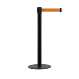 Retractable Belt Barrier Stanchion, Low Profile Steel Base, Black Post, 9 Ft. Belt - Montour Line MX630