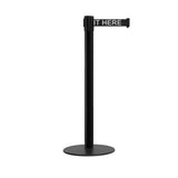 Retractable Belt Barrier Stanchion, Low Profile Steel Base, Black Post, 9 Ft. Belt - Montour Line MX630