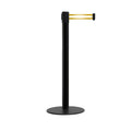 Retractable Belt Barrier Stanchion, Low Profile Steel Base, Black Post,  11 Ft. Belt - Montour Line MX630