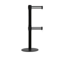 Retractable Dual Belt Barrier Stanchion, Low Profile Steel Base, Black Post, 11ft Belts - Montour Line MX630D