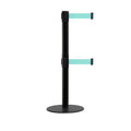 Retractable Dual Belt Barrier Stanchion, Low Profile Steel Base, Black Post, 11ft Belts - Montour Line MX630D