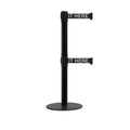 Retractable Dual Belt Barrier Stanchion, Low Profile Steel Base, Black Post, 7.5ft Belts - Montour Line MX630D