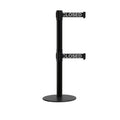 Retractable Dual Belt Barrier Stanchion, Low Profile Steel Base, Black Post, 11ft Belts - Montour Line MX630D