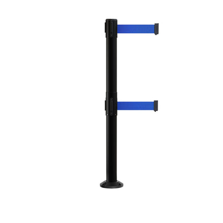 Retractable Dual Belt Barrier Safety Stanchion, Fixed Base, Black Post, 7.5 Ft. Belt - Montour Line MX630DF