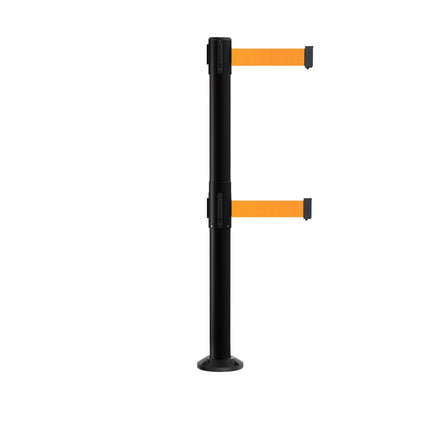 Retractable Dual Belt Barrier Safety Stanchion, Fixed Base, Black Post, 9 Ft. Belts - Montour Line MX630DF