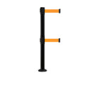 Retractable Dual Belt Barrier Safety Stanchion, Fixed Base, Black Post, 7.5 Ft. Belt - Montour Line MX630DF
