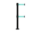 Retractable Dual Belt Barrier Safety Stanchion, Fixed Base, Black Post, 7.5 Ft. Belt - Montour Line MX630DF