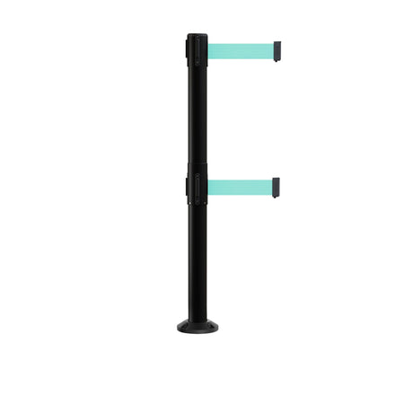 Retractable Dual Belt Barrier Safety Stanchion, Fixed Base, Black Post, 7.5 Ft. Belt - Montour Line MX630DF