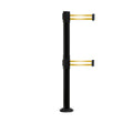 Retractable Dual Belt Barrier Safety Stanchion, Fixed Base, Black Post, 7.5 Ft. Belt - Montour Line MX630DF
