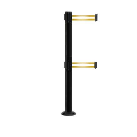 Retractable Dual Belt Barrier Safety Stanchion, Fixed Base, Black Post, 7.5 Ft. Belt - Montour Line MX630DF