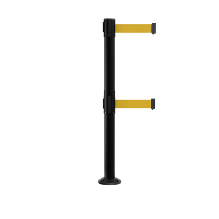 Retractable Dual Belt Barrier Safety Stanchion, Fixed Base, Black Post, 9 Ft. Belts - Montour Line MX630DF