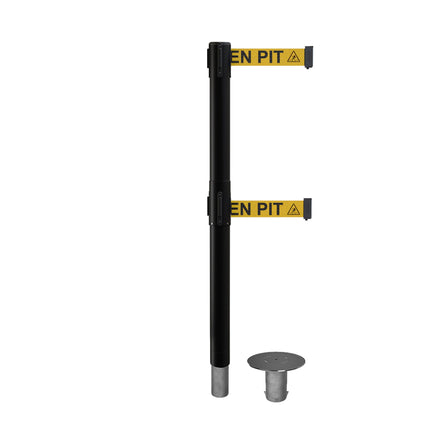 Retractable Dual Belt Barrier Stanchion, Removable Base, Black Post, 11 Ft. Belt - Montour Line MX630DR