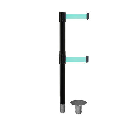 Retractable Dual Belt Barrier Stanchion, Removable Base, Black Post, 9 Ft. Belt - Montour Line MX630DR