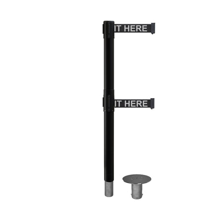 Retractable Dual Belt Barrier Stanchion, Removable Base, Black Post, 11 Ft. Belt - Montour Line MX630DR