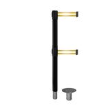Retractable Dual Belt Barrier Stanchion, Removable Base, Black Post, 9 Ft. Belt - Montour Line MX630DR