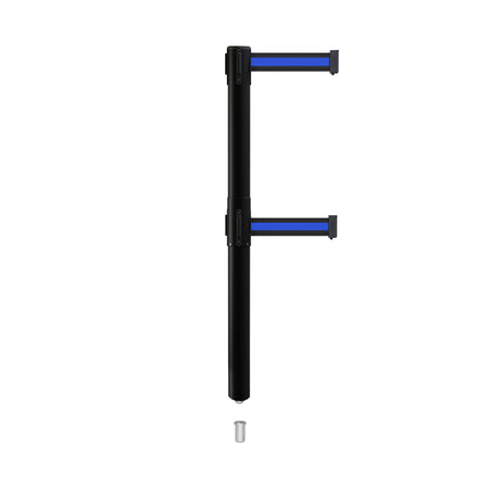 Retractable Dual Belt Barrier Stanchion, Mini Socket Base, Black Post, 13 ft Belt - Montour Line MX630DSK