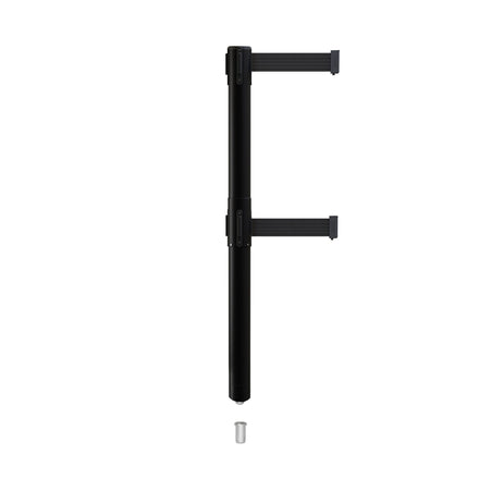 Retractable Dual Belt Barrier Stanchion, Mini Socket Base, Black Post, 13 ft Belt - Montour Line MX630DSK