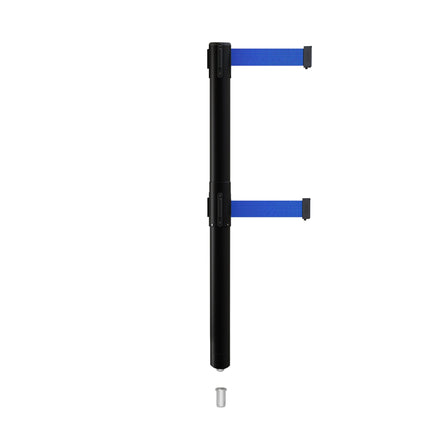 Retractable Dual Belt Barrier Stanchion, Mini Socket Base, Black Post, 13 ft Belt - Montour Line MX630DSK