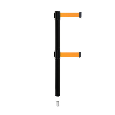 Retractable Dual Belt Barrier Stanchion, Mini Socket Base, Black Post, 13 ft Belt - Montour Line MX630DSK