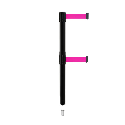 Retractable Dual Belt Barrier Stanchion, Mini Socket Base, Black Post, 13 ft Belt - Montour Line MX630DSK