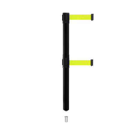 Retractable Dual Belt Barrier Stanchion, Mini Socket Base, Black Post, 13 ft Belt - Montour Line MX630DSK