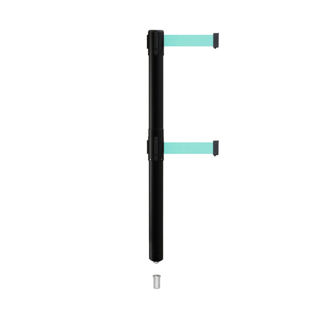 Retractable Dual Belt Barrier Stanchion, Mini Socket Base, Black Post, 13 ft Belt - Montour Line MX630DSK