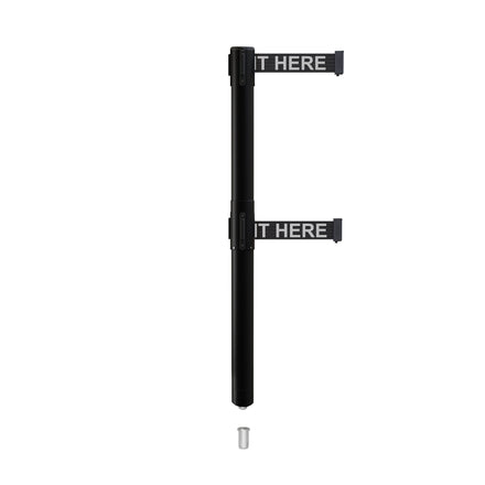 Retractable Dual Belt Barrier Stanchion, Mini Socket Base, Black Post, 13 ft Belt - Montour Line MX630DSK